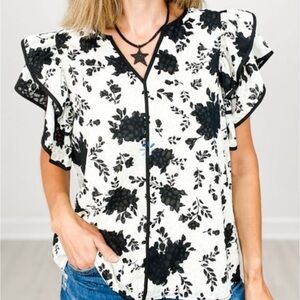 Black and White Floral Top